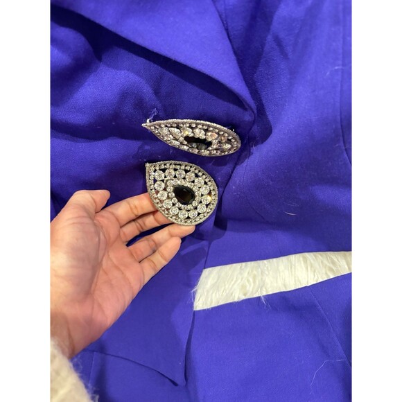LULU BRAVO Vintage Purple Gabardine Jacket & Skirt Large Rhinestone Buttons Sz 4 - Picture 6 of 9